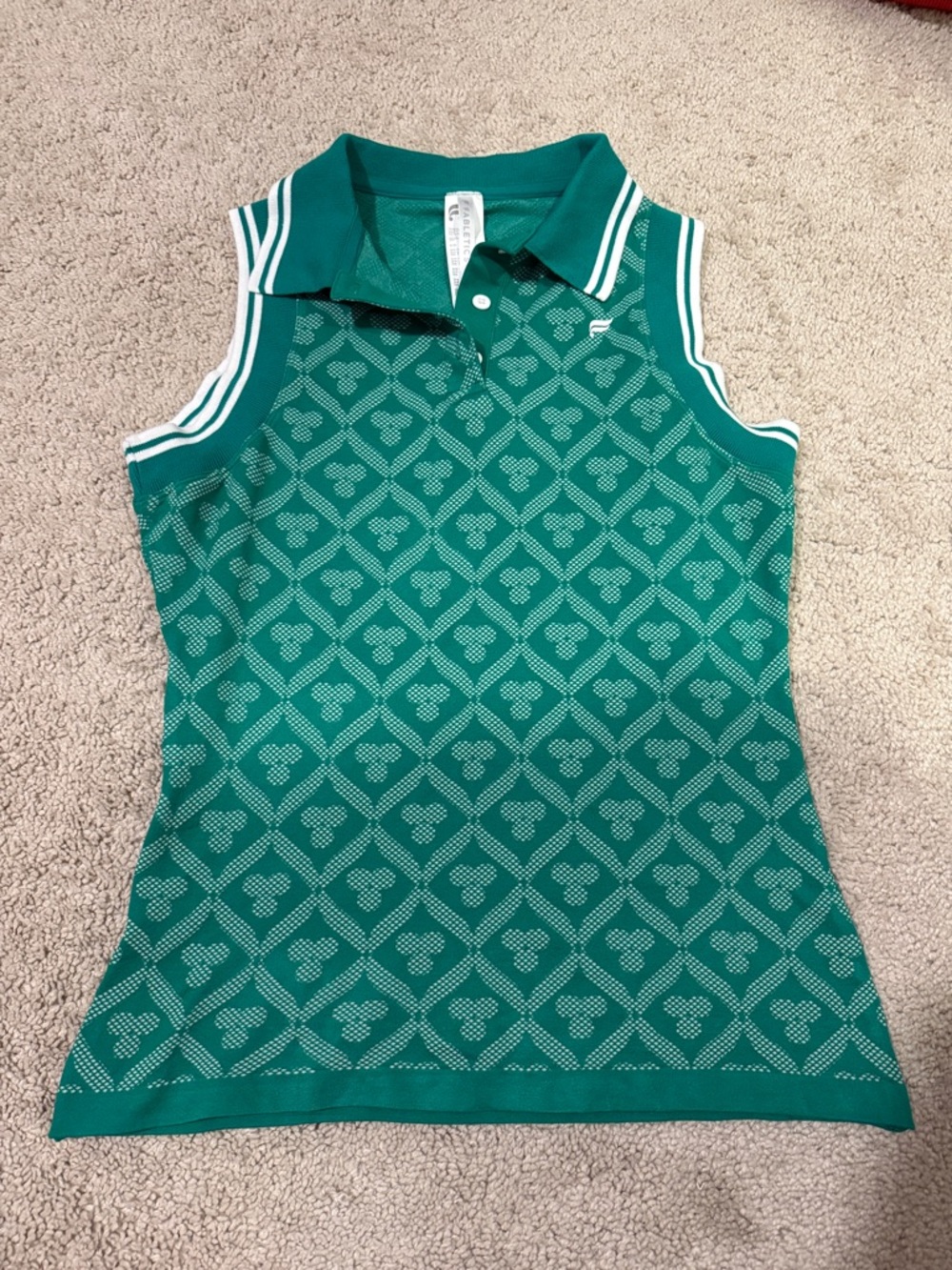 Fabletics Emerald Green Sleeveless Polo Tank with White Trim